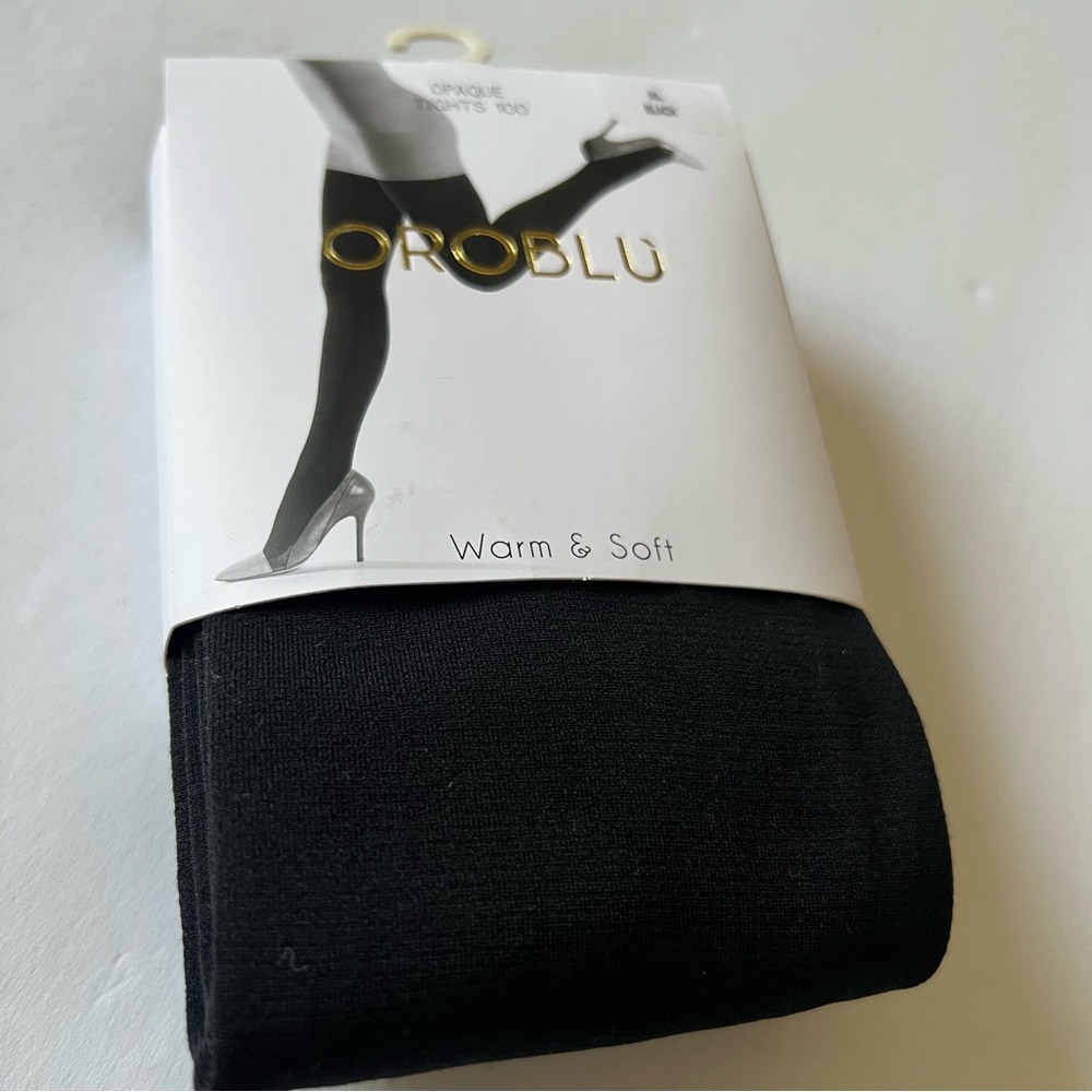 OROBLU OPAQUE WARM AND SOFT TIGHTS 100 DENIER BLACK SIZE XL NWT